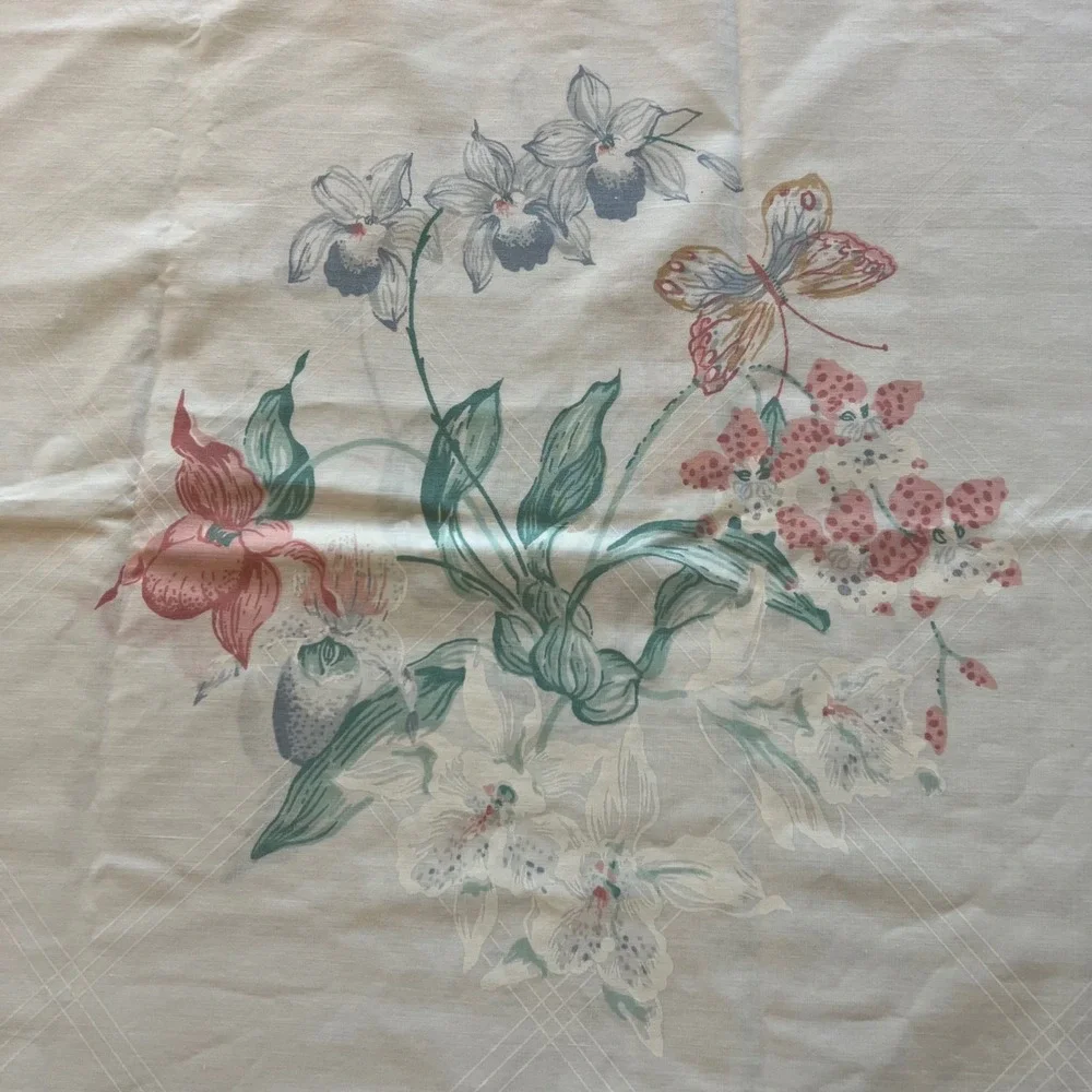 Vintage Tastemaker Standard Pillowcase Set 2pc Floral Orchid Butterfly USA Made
